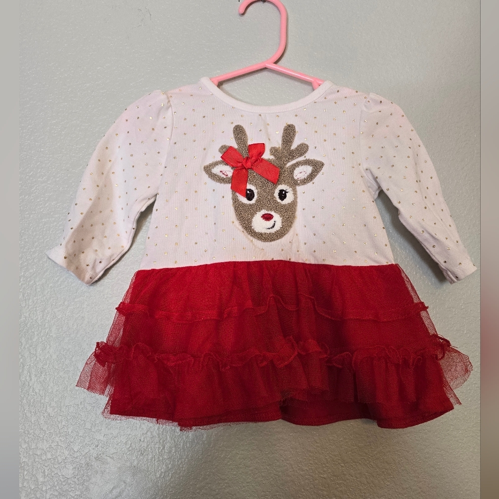 Red Christmas Reindeer Tutu Dress Baby Girl Size 12 Months EUC